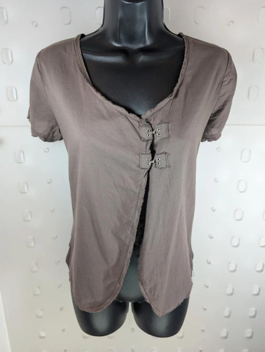 Lurdes Bergada Taupe Asymmetric Cotton Top Made In Spain Large