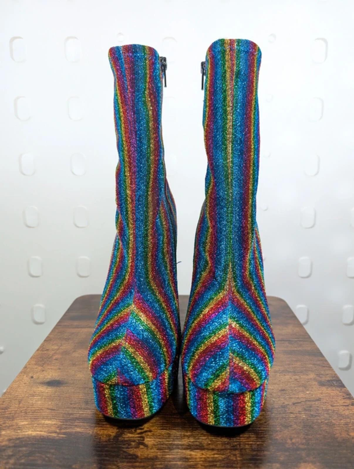 ASOS Bowie Rainbow Glitter Ankle Boots UK4 Festival Pride Party