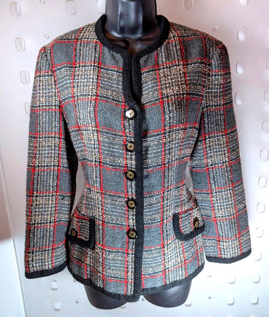 Vintage bouclé check jacket unlabelled (estimated UK 10).