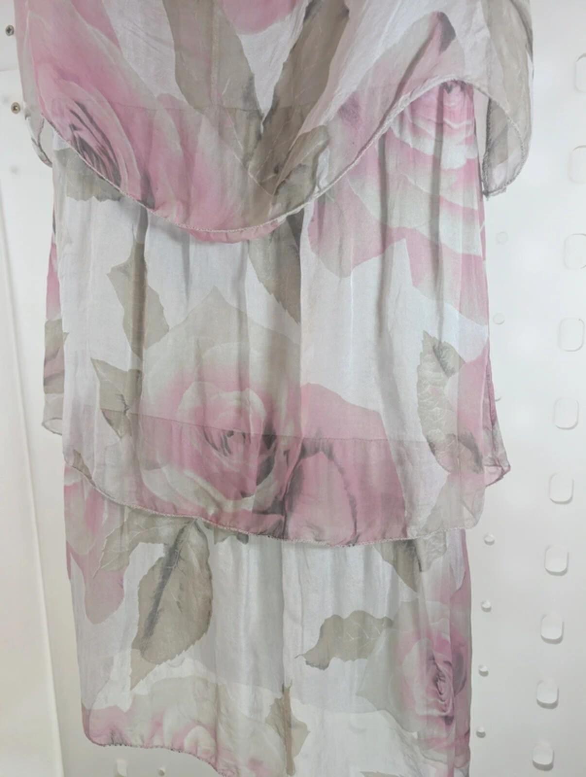 H Trend made in Italy silk layered rose print sundress S NWT