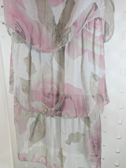 H Trend made in Italy silk layered rose print sundress S NWT