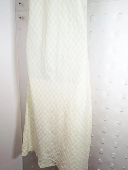 Vintage Laura Ashley Green Label Check Maxi Dress White Yellow UK12/14
