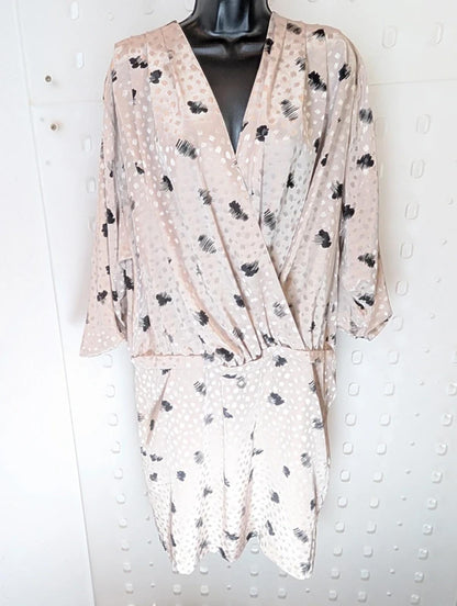 Vintage 80s Champagne Jacquard Drop Waist Dress Draped EU40 Medium