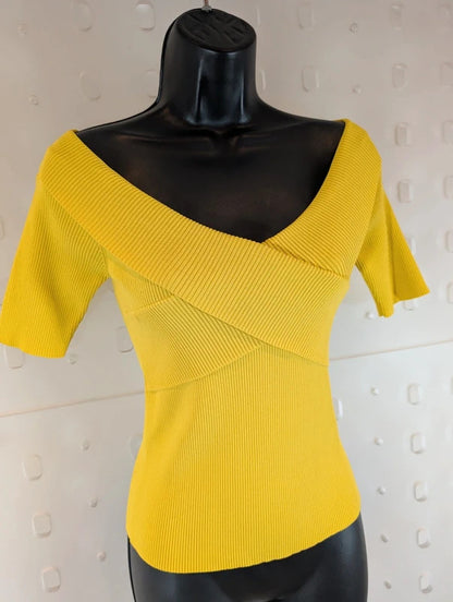 Sandro Paris Bright Yellow Ribbed Ballet Top Size 2 UK10