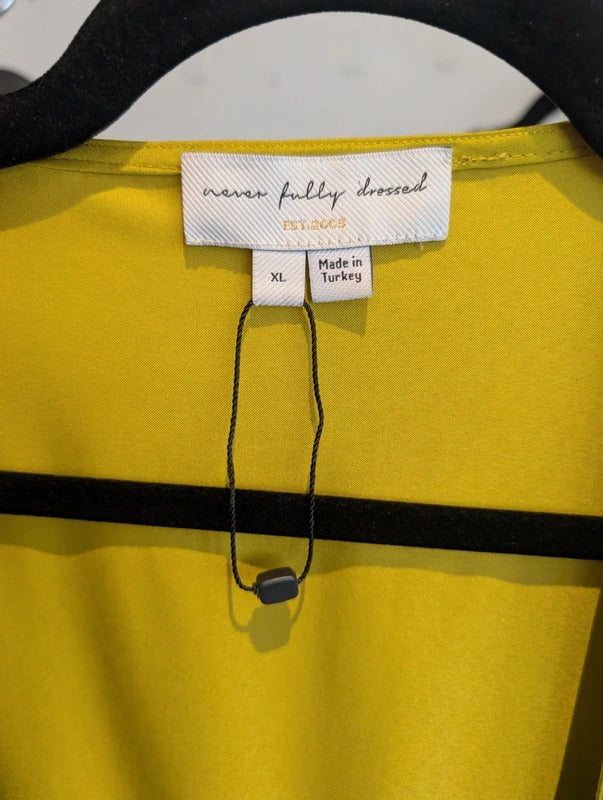 Never Fully Dressed Acid Green Satin Wrap Mini Dress XL