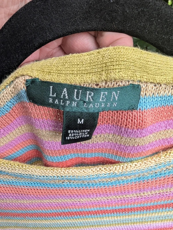 Lauren Ralph Lauren Linen Silk Blend Striped Top Medium