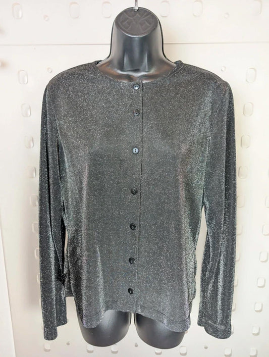 90s Vintage New Look Grey Sparkle Cardigan – Y2K Party Button Through UK12