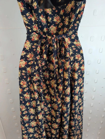 Vintage 90s Made in Great Britain Navy Rose Floral Maxi Dress UK16