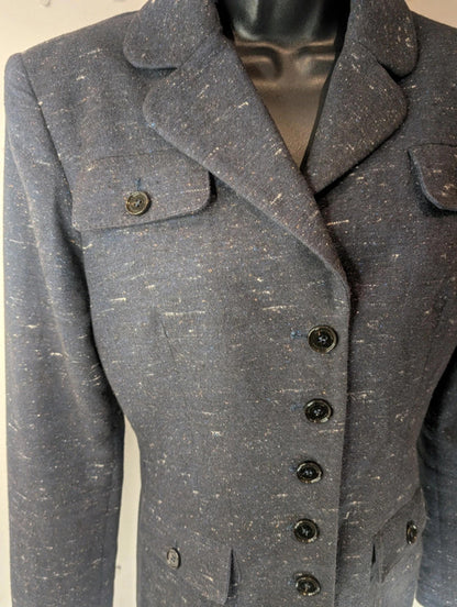 Aquascutum London navy wool blend blazer UK 12 tailored classic jacket