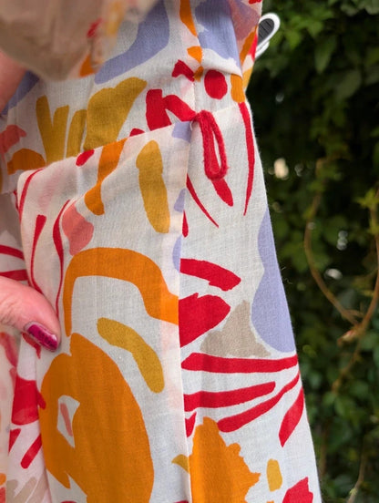 Vintage Chicot Abstract Floral Cotton Maxi Dress UK14
