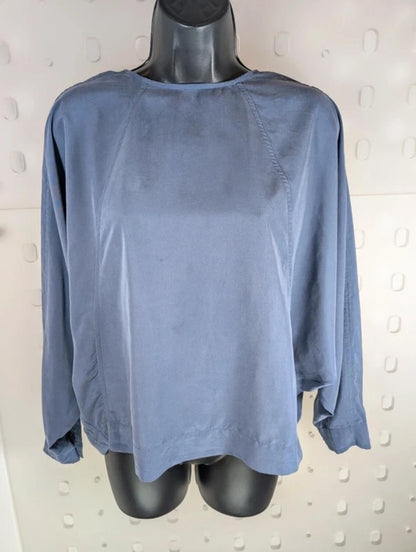 Minimalist Batwing Popper Blouse Blue Grey Lagenlook S/M