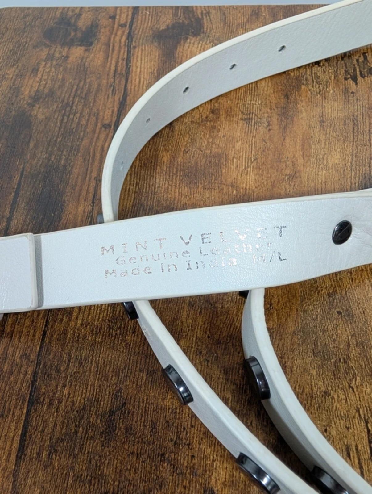 Mint Velvet Studded Leather Belt White M/L