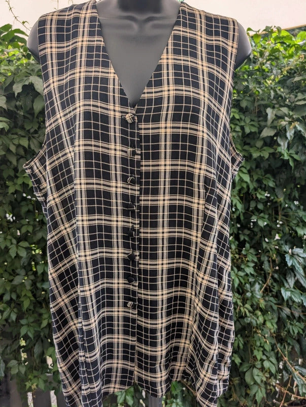 Vintage Meiling Check Longline Sleeveless Shirt UK16