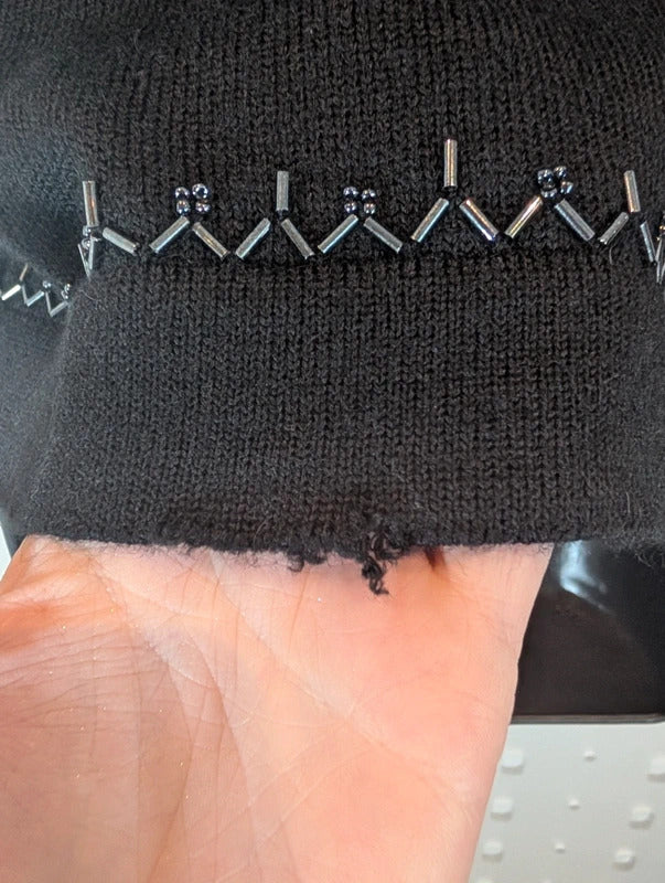 Petite Sophisticate Black Merino Wool Blend Knit Top L