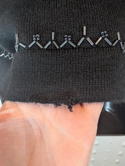 Petite Sophisticate Black Merino Wool Blend Knit Top L