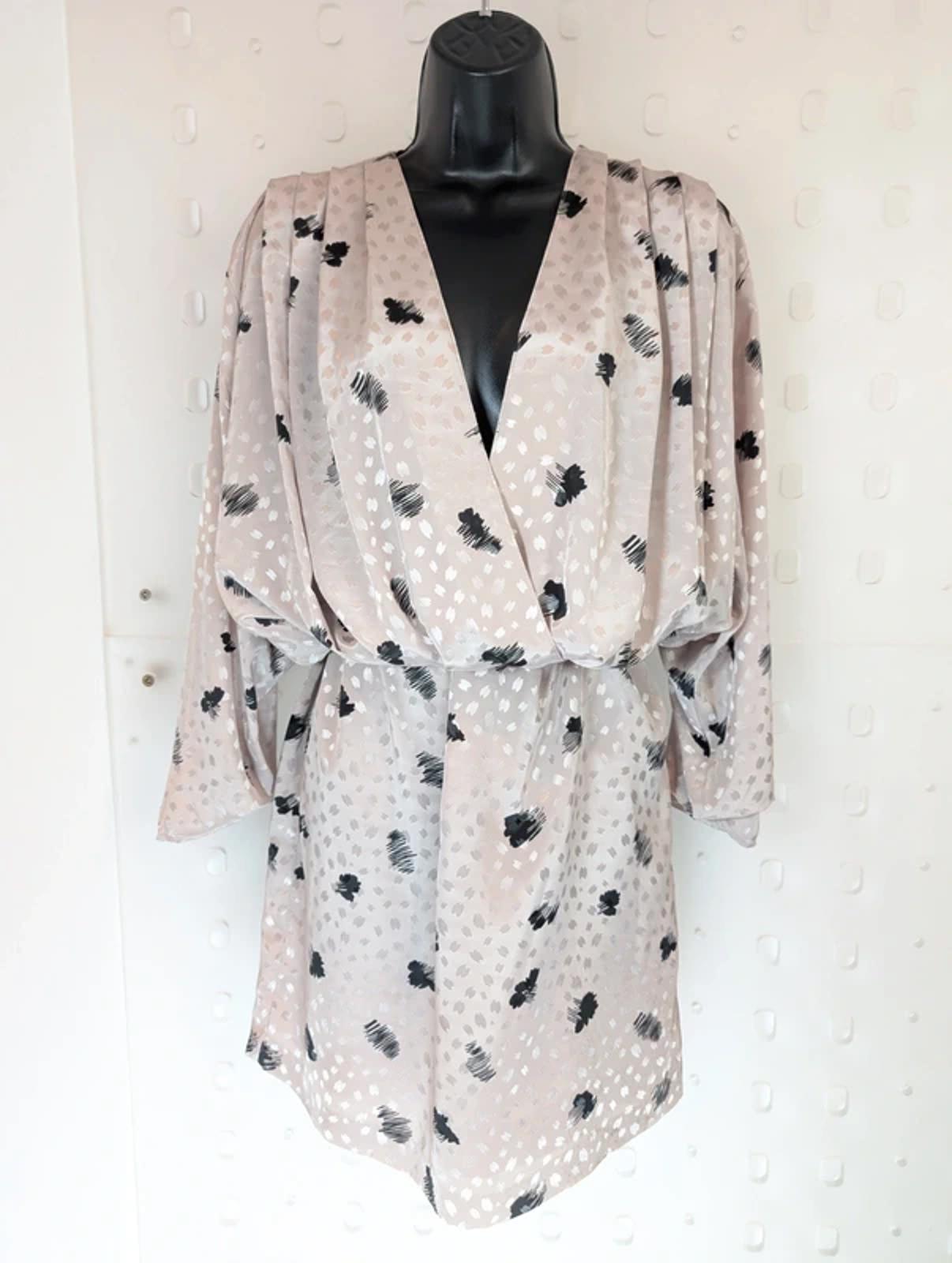 Vintage 80s Champagne Jacquard Drop Waist Dress Draped EU40 Medium