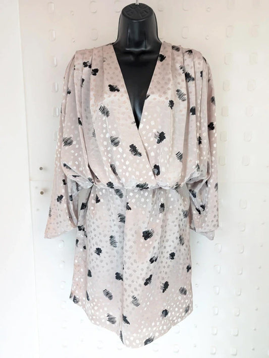 Vintage 80s Champagne Jacquard Drop Waist Dress Draped EU40 Medium