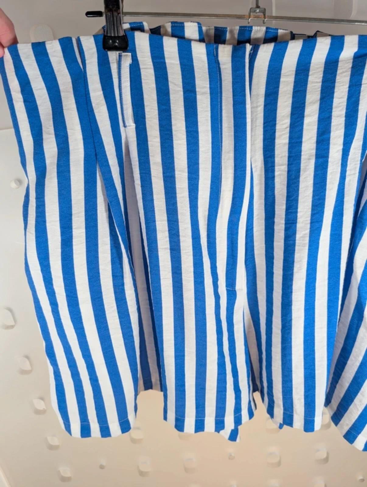 Mango blue & white striped paperbag waist shorts UK16