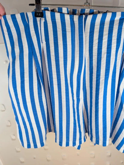 Mango blue & white striped paperbag waist shorts UK16