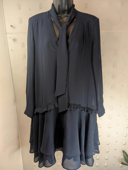 Great Plains navy layered chiffon dress size S