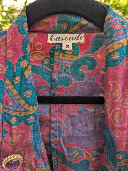 Vintage 1980s Cascade Paisley Skirt Suit Pink Purple Green