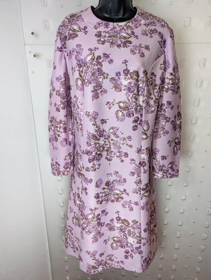 Vintage 1960s Purple Blossom Shift Dress – Metal Zip – UK 16/18