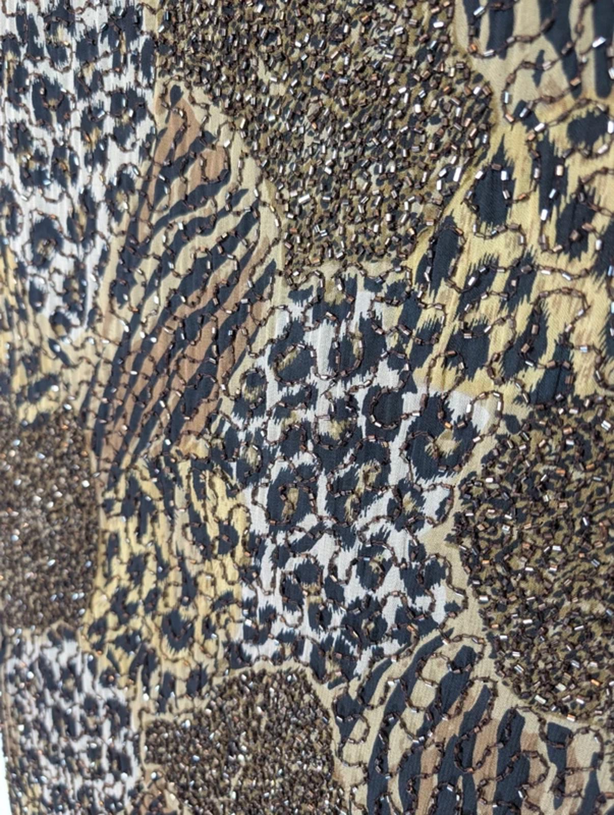 Medici Beaded Leopard Print Bias Cut Maxi Dress Cowl Neck Evening