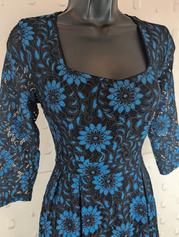 Lindy Bop Lisette Blue Lace Dress UK8 Rockabilly Retro