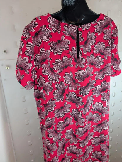 Marina Kaneva Poppy Print Shift Dress Pink UK16