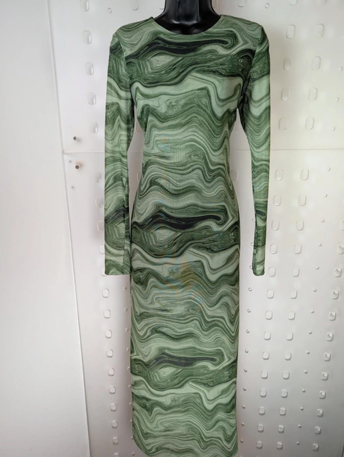 Monki green abstract mesh maxi dress size S