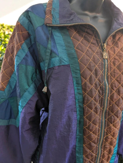 Vintage Active Stuff Colour Block Shell Suit Jacket Purple Teal Medium