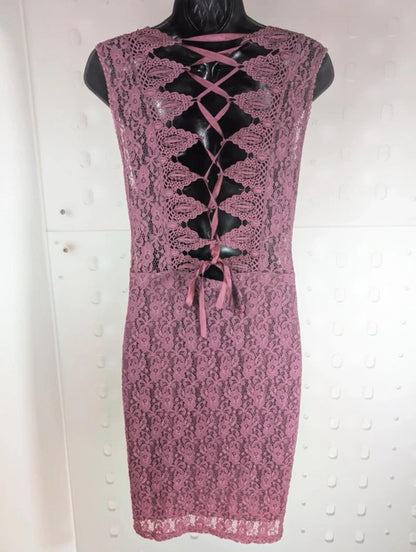 Topshop mauve lace up bodycon dress UK12