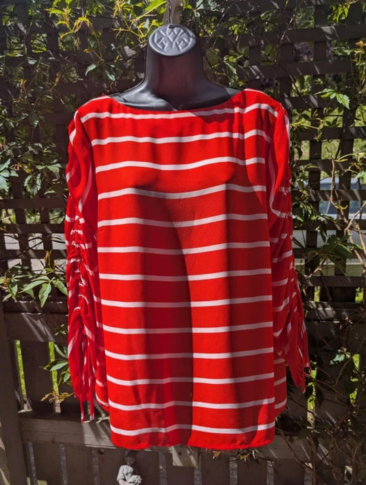 Studio by Preen Coral Stripe Ruched Sleeve Top UK16 NWT