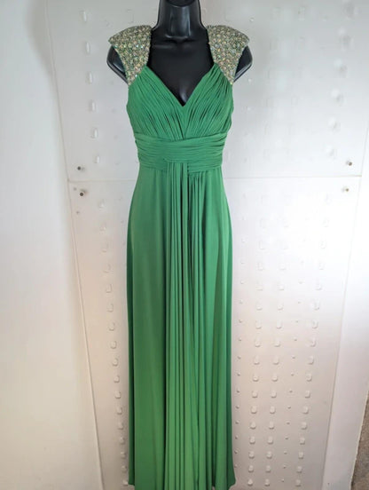 Capture by Hermione Green Evening Dress UK8 Embellished Straps Maxi Occasion