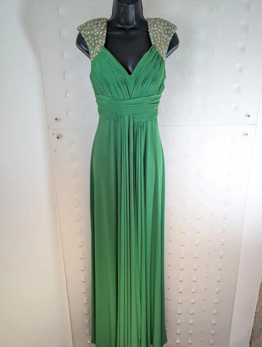 Capture by Hermione Green Evening Dress UK8 Embellished Straps Maxi Occasion
