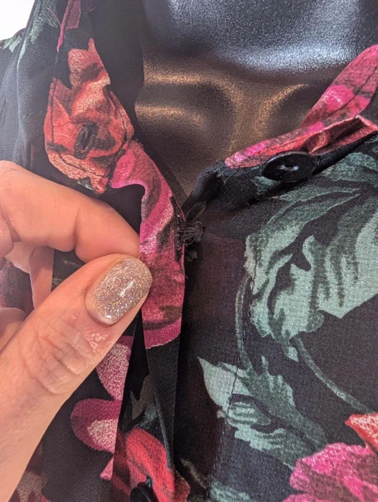 Sheer Black Floral Cropped Blouse – Boxy Fit Button Front – UK 10/12