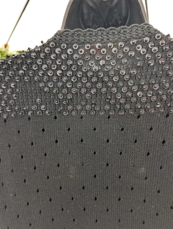 Vintage 1980s Hand Beaded Black Evening Cardigan Duster Handmade Shanghai Size M
