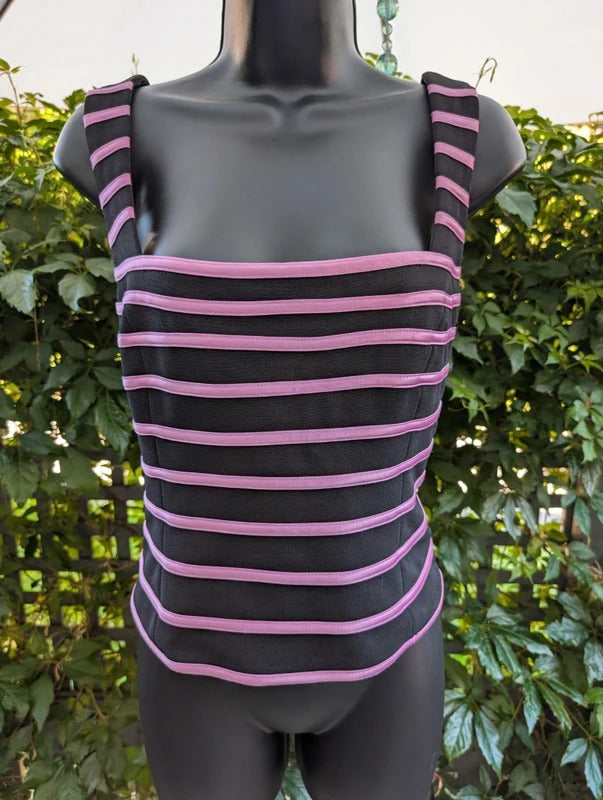 Joseph Ribkoff Trends Satin Stripe Corset Top Black Pink UK16