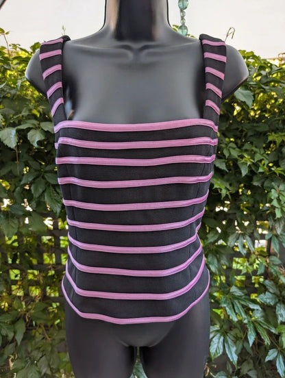 Joseph Ribkoff Trends Satin Stripe Corset Top Black Pink UK16