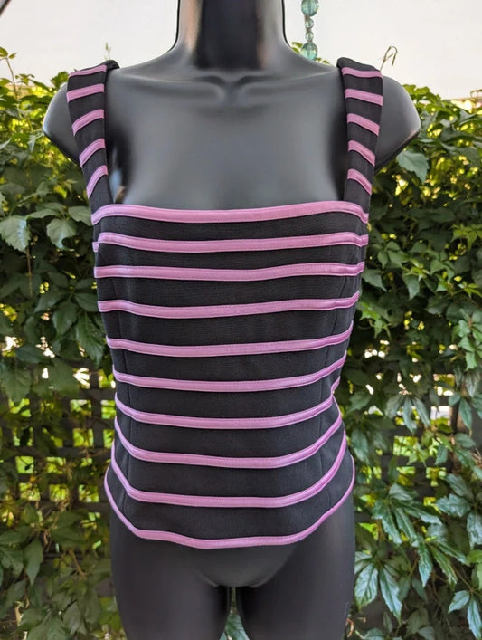 Joseph Ribkoff Trends Satin Stripe Corset Top Black Pink UK16
