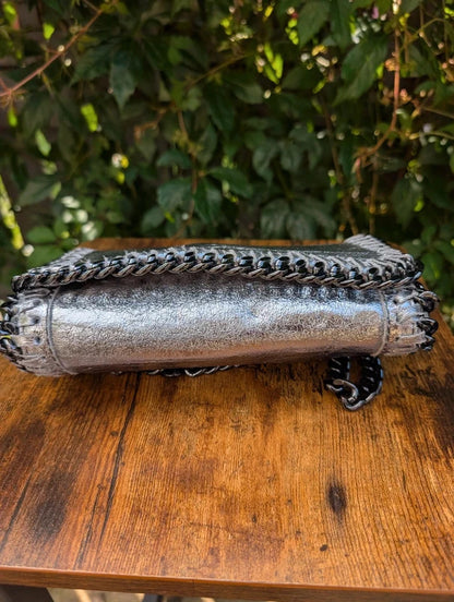 Borse in Pelle Genuine Leather Crossbody Clutch Bag Silver Made in Italy