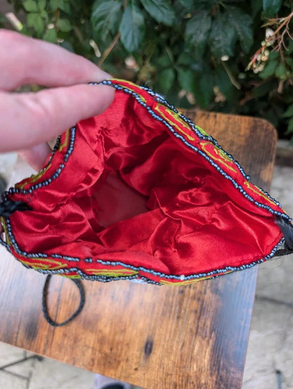 Beaded Bucket Bag Red Festival Crossbody