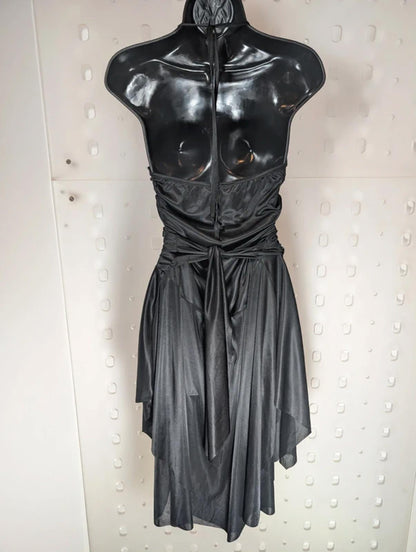 Black Draped Halter Dress M/L – 90s Style Hanky Hem