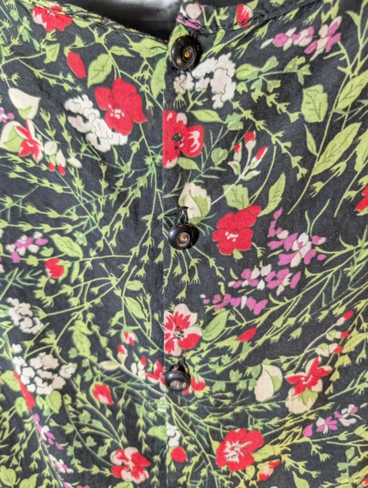 Black Ditsy Floral Blouse – Tie Neck Ruched Front – Lightweight – UK 8