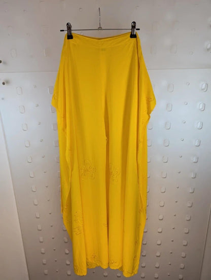 Yellow Wrap Tie Trousers Split Side Festival Boho Sequin Embroidered Free Size