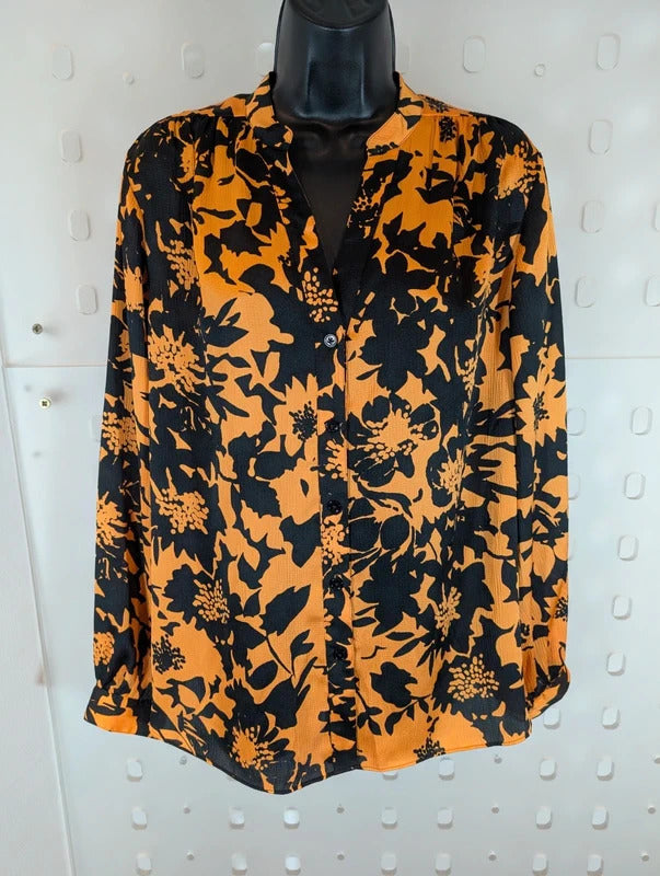 M&S Autograph Orange Botanical Print Blouse UK12
