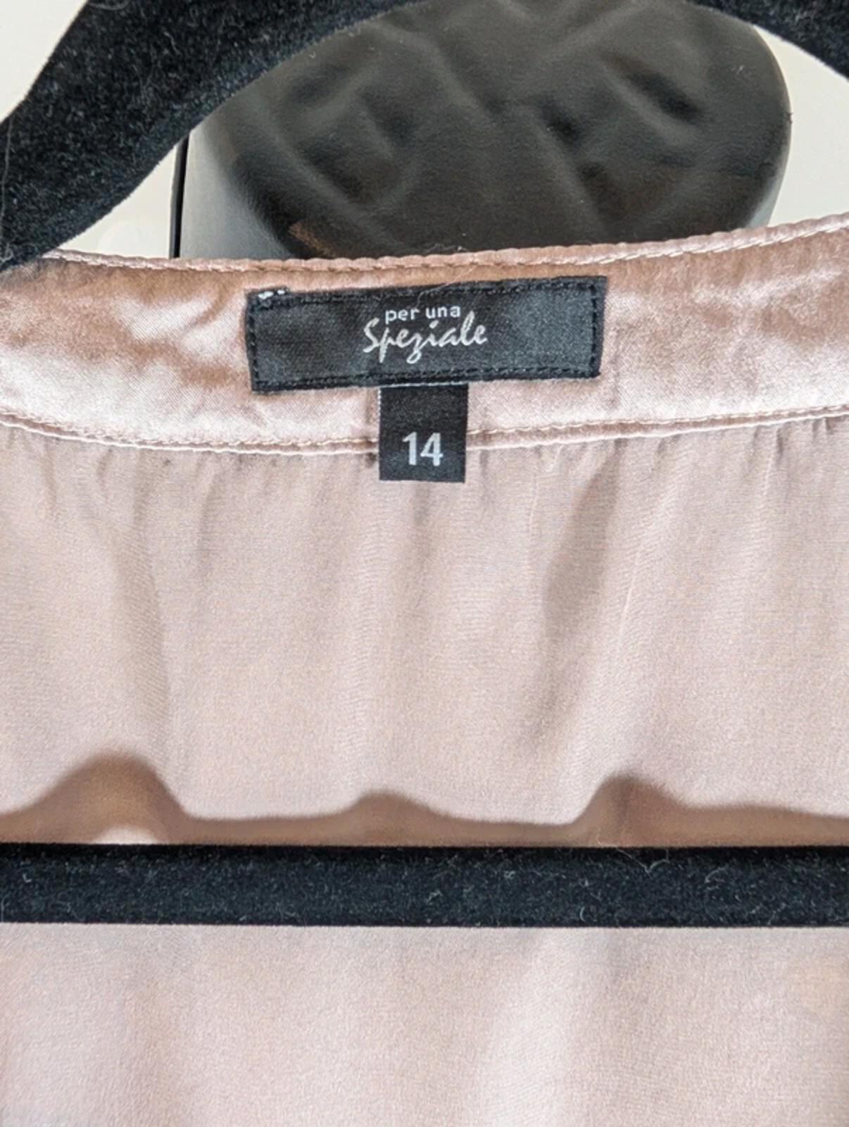 Per Una Speciale 100% Silk Blouse UK14 Taupe Ruffle