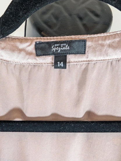 Per Una Speciale 100% Silk Blouse UK14 Taupe Ruffle