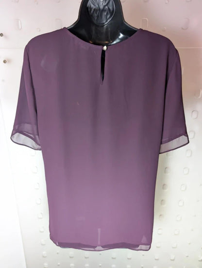 DKNY Aubergine Sheer Trim Blouse UK 8