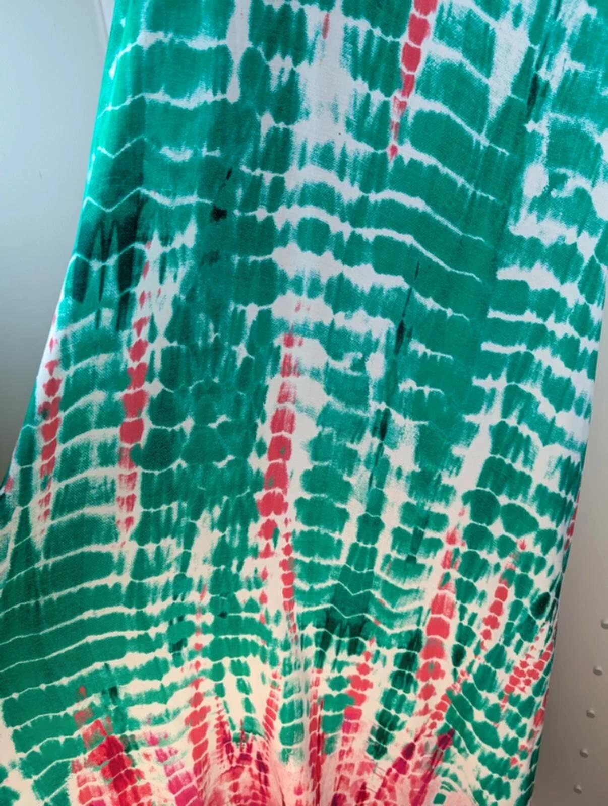 Tie Dye Maxi Dress Green Pink Boho Strappy UK 8